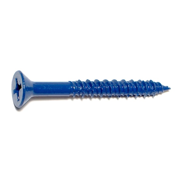 Masonry Screw, 1/4" Dia., Flat, 2 1/4 in L, Steel Blue Ruspert, 100 PK